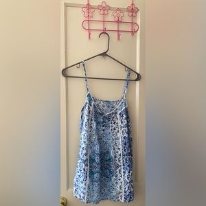 Patterned Long Blue Tank Top